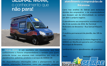 Unidade móvel do Sebrae presta atendimento a empresários de Ibirarema